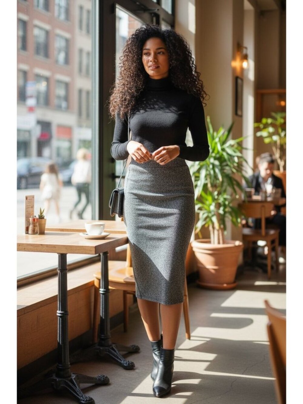 14TH & UNION Gray Marled High Waisted MIDI Skirt Size Small